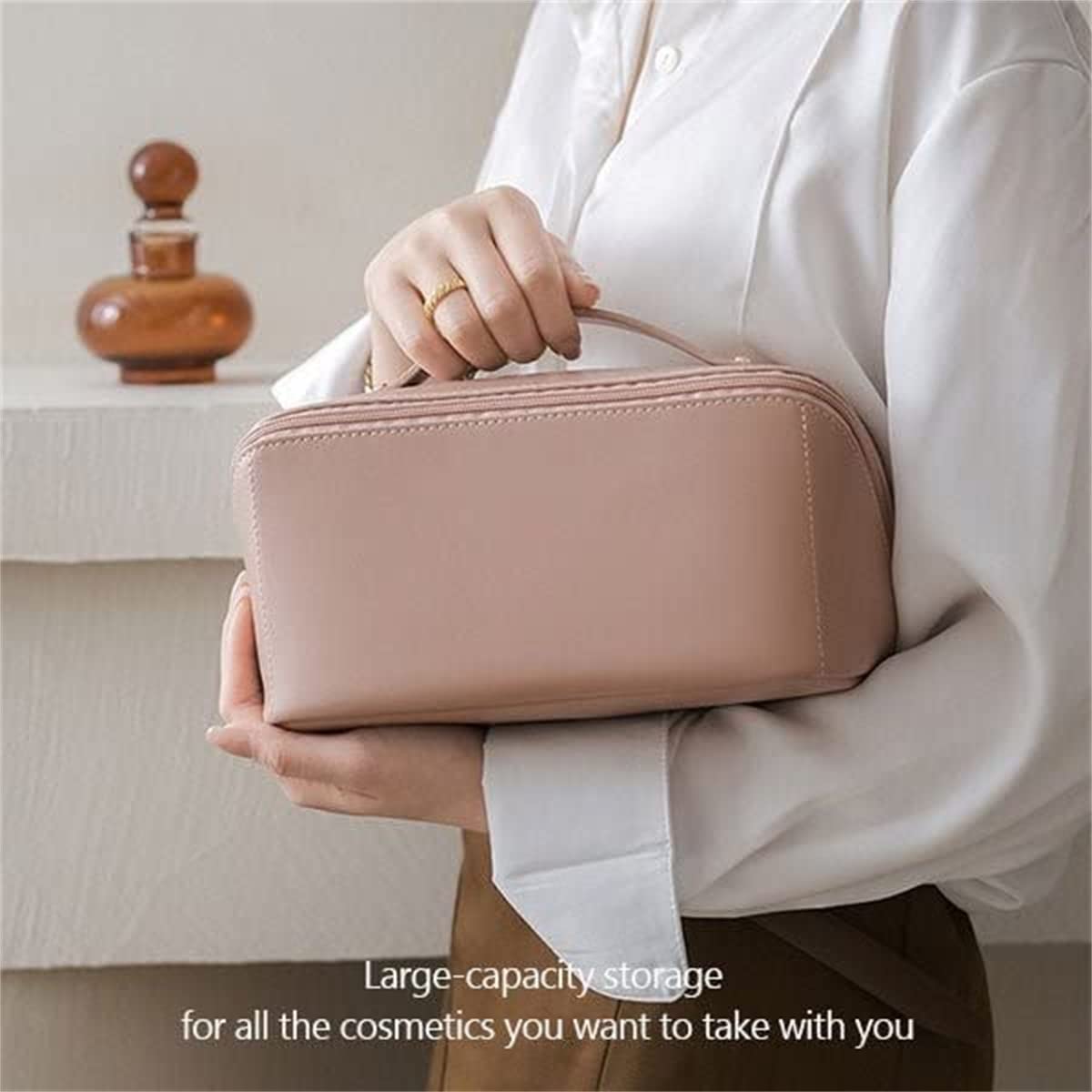 KASTWAVE Large Capacity Travel Cosmetic Bag, Makeup Bag Travel Cosmetic Bag, Travel Cosmetic Bags for Women, Cosmetic Travel Bags for Women, Travel Cosmetic Bags for Toiletries (White)