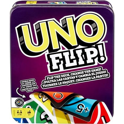 Mattel Games - UNO FLIP! Card Game with 112 Cards, Sturdy Storage Tin, Fun for Ages 7+