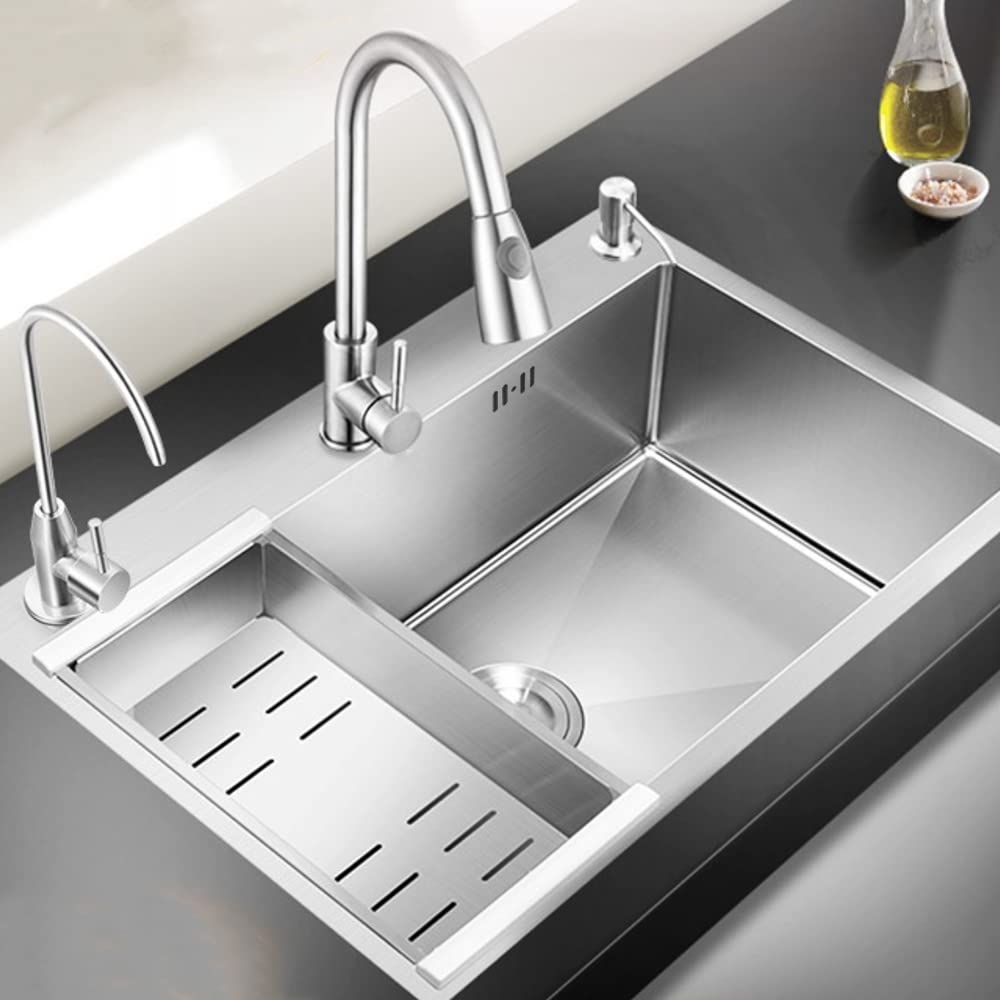 Stainless steel kitchen sink 60 * 45 cm undermount sink one basin sink kit (silver)