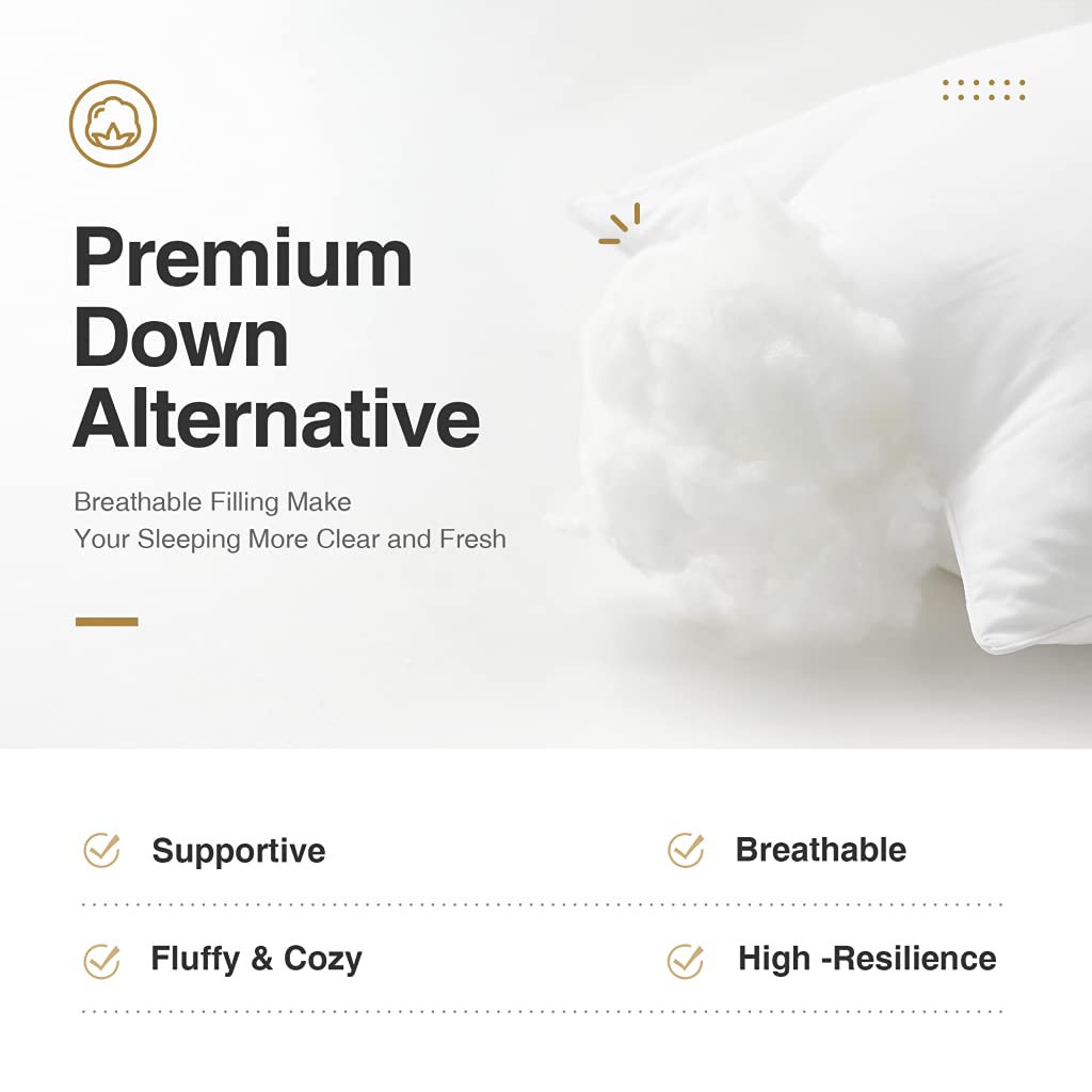 Acanva Bed Pillows for Sleeping, Cooling Hotel Quality with Premium Soft 3D Down Alternative Fill for Back, Stomach or Side Sleepers, Standard (Pack of 4), White - Medaid International