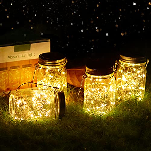 Vindany - Pack of 4 Solar Mason Jar Lights, 30 LEDs, Weatherproof Outdoor Decor
