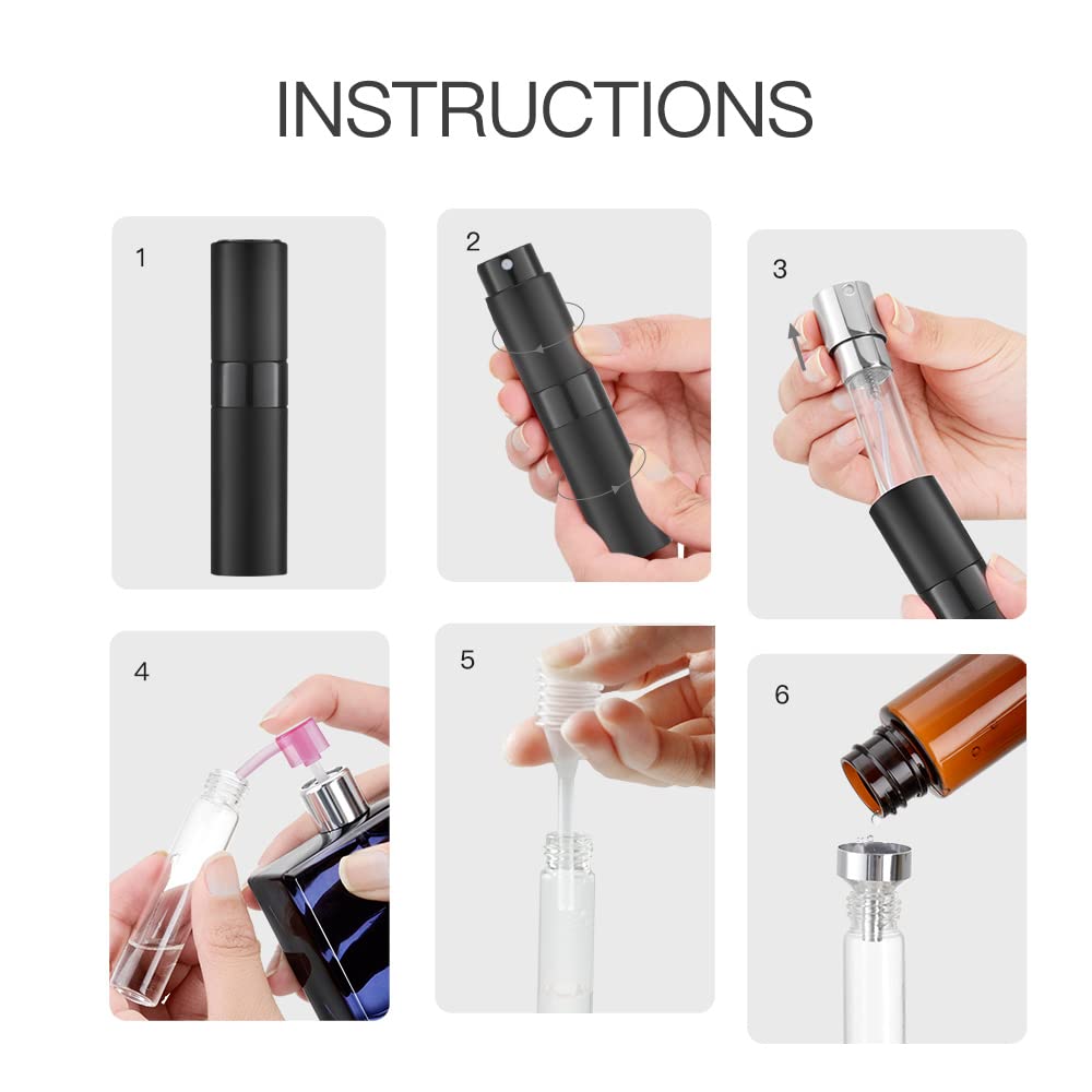 LISAPACK 8ML Atomizer Perfume Spray Bottle for Travel (3 PCS) Empty Cologne Dispenser, Portable Sprayer (Black) - Medaid International