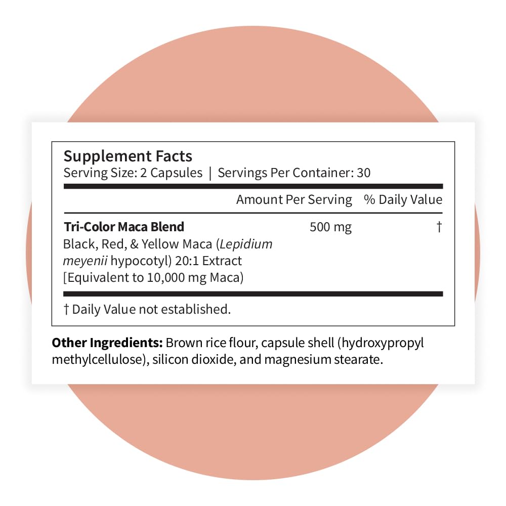 Pattern Wellness Maca Root Extract 20:1 (10,000 mg Equivalent) – for Men & Women – Tri-Color Black/Red/Yellow Blend – 60 Vegan, Non-GMO Capsules - Medaid International