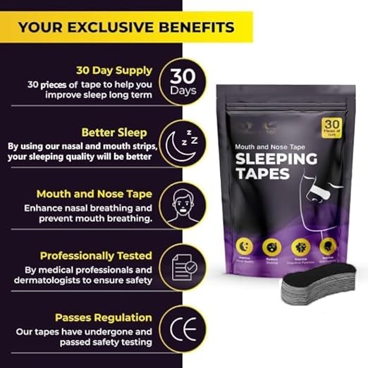 Click to see full view 30 Pcs Nasal Tape for Sleeping | Anti-Snoring & Enhanced Breathing for Sleep & Exercise | Strong Adhesion & Pain-Free Sleeping Tape | 30Pcs Nose Tape(Black)