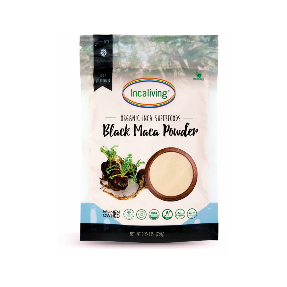Incaliving Peruvian Black maca Powder: 100% gelatinized and USDA Organic from The Andes of Peru| 50 Days Supply - Medaid International