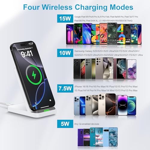 Hootek - Fast Wireless Charging Station for Google Pixel & Android Phones, QC3.0 Adapter, Desk Stand, Sleek Design
