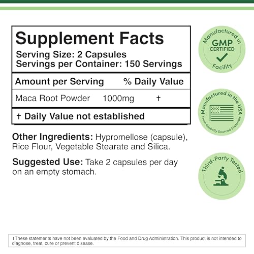 Maca Root Capsules for Women and Men, 300 Count (1,000mg of Black, Red, Yellow Maca Powder per Serving) Grown in Peru (for Energy, Performance, Motivation) by Double Wood - Medaid International