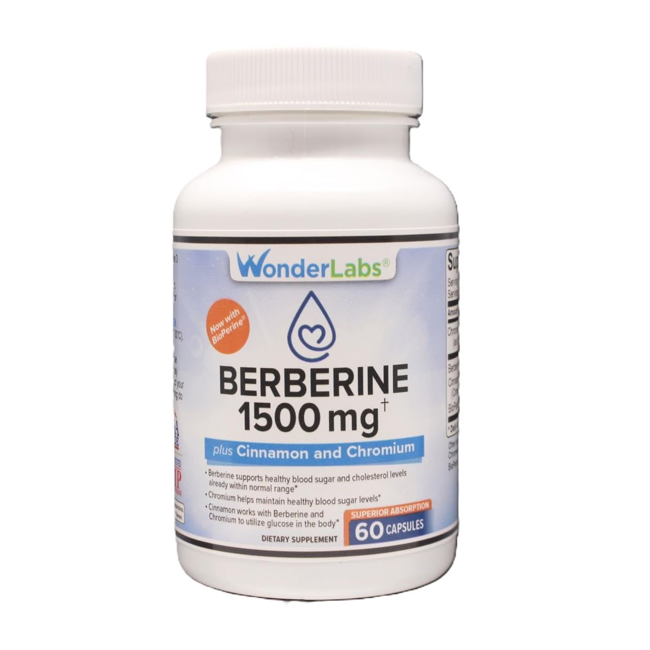 Wonder Laboratories Berberine HCL 1,500mg + Cinnamon, Chromium, & Bioperine Maintenance for Glucose, Heart & Immune System Health Gluten & GMO Free - 60 Capsules - Medaid International