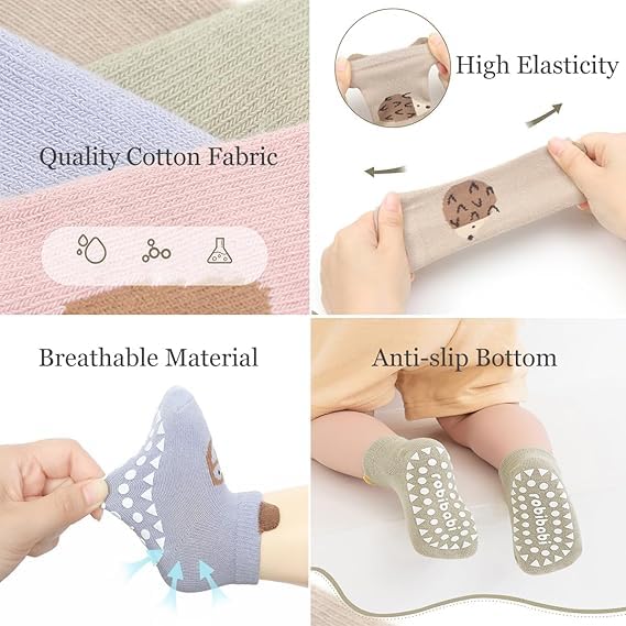 KASTWAVE 10 Pairs Baby Crawling Knee Pads & Anti-Slip Ankle Socks, Unisex Toddler Non-Skid Safety Gear for Learning to Walk on Hardwood Floors Soft Combed Cotton Ideal Gift