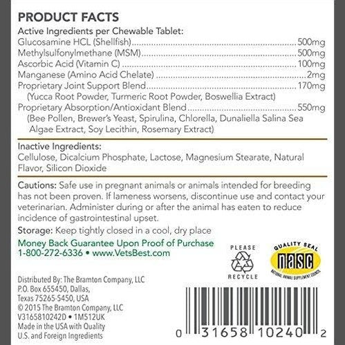 Vet's Best Advanced Hip & Joint Dog Supplements - Formulated with Glucosamine and Chondroitin to Support Dog Joint and Cartilage Health - 90 Chewable Tablets