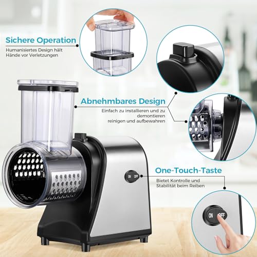 Nictemaw - Electric Stainless Steel 250W Vegetable Grater with 5 Blades, Large Filling Slot for Easy Use