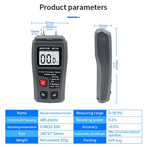 Janoiuc - Digital Wood Moisture Meter with 9V Indicator, Accurate Humidity Detection