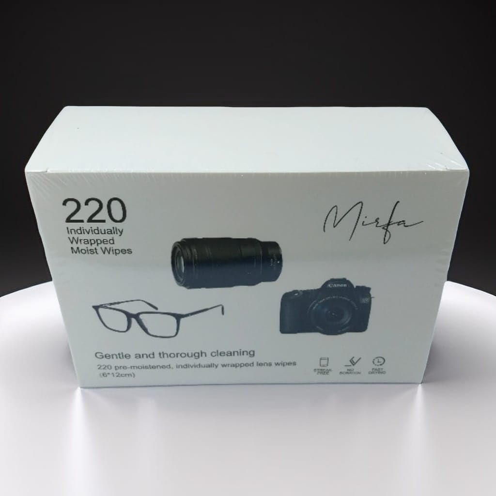 Mirfa, Lens Wipes for Glasses, 220 Piece Pre-Moistened Lens Cleaning Wipes, Individually Wrapped Microfiber Cleaning Cloth, Glasses Cleaner Wipes for Eyeglasses Camera Lens Tablets Phone Screen - Medaid International