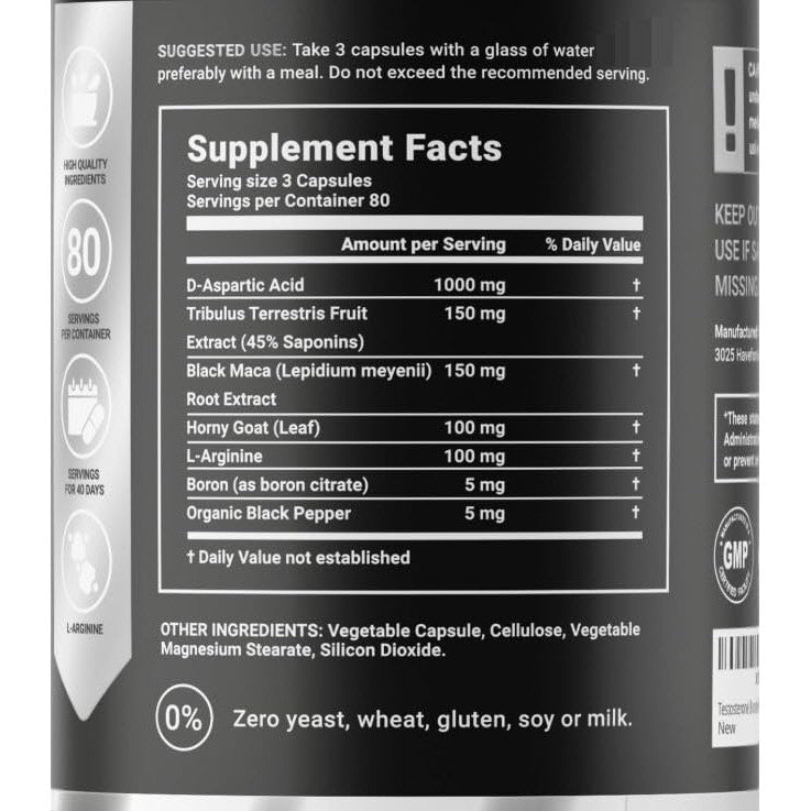 Testosterone Booster Supplement for Men | Boron Supplement for Men with Tribulus Terrestris, Black Maca, Horny Goat Weed, L-Arginine | Stamina, Endurance, Muscle Growth & Strength | 80 Servings - Medaid International