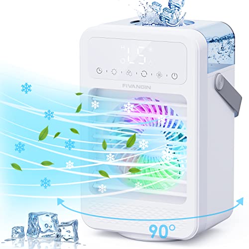 Fivangin - Mini Portable Air Cooler with 5 Wind Speeds, 7 LED Lights, 8H Timer