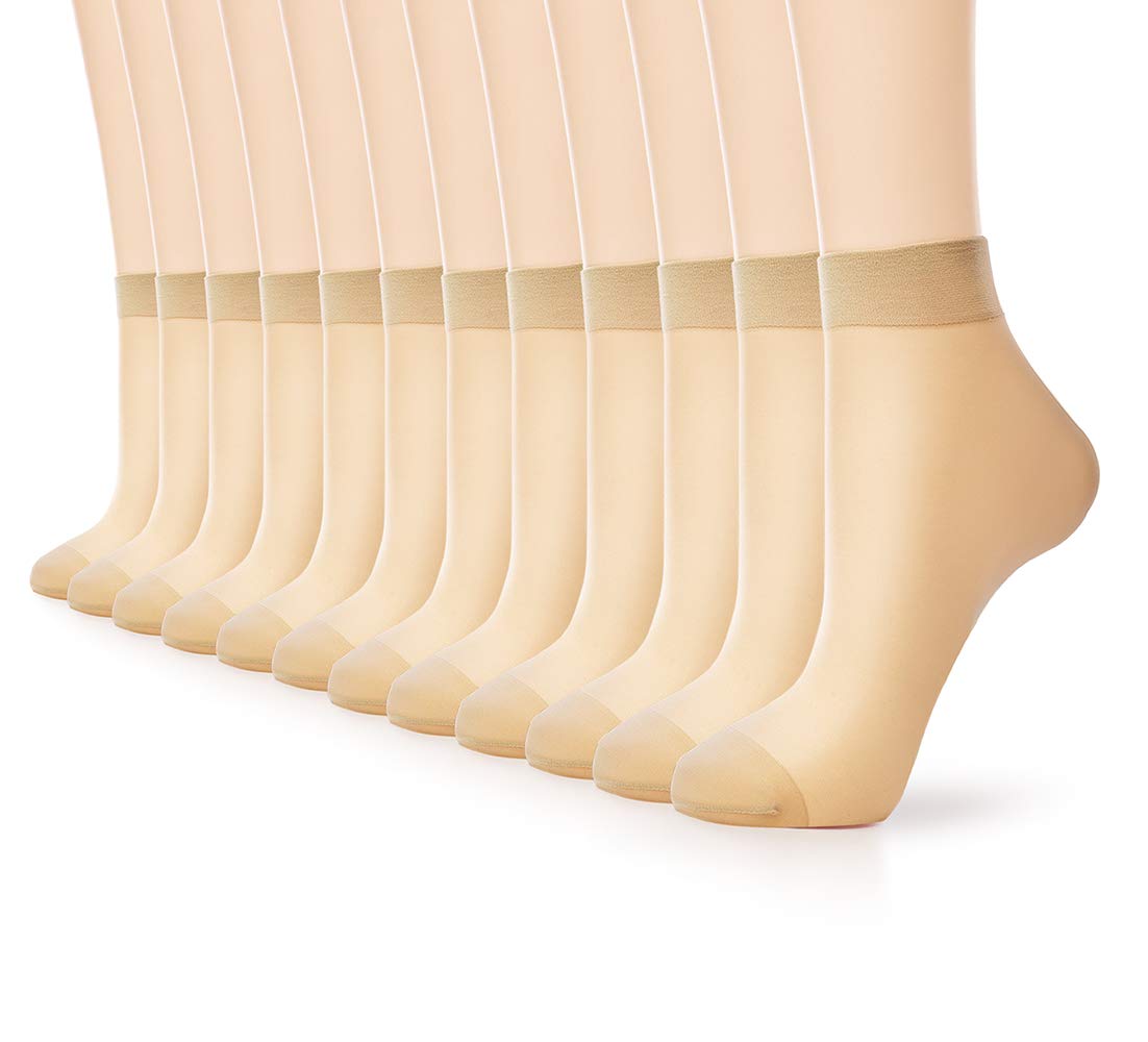 G&Y 12 Pairs Ankle Nylon Socks for Women - 20D Sheer Pantyhose Socks (12 Nude) - Medaid International
