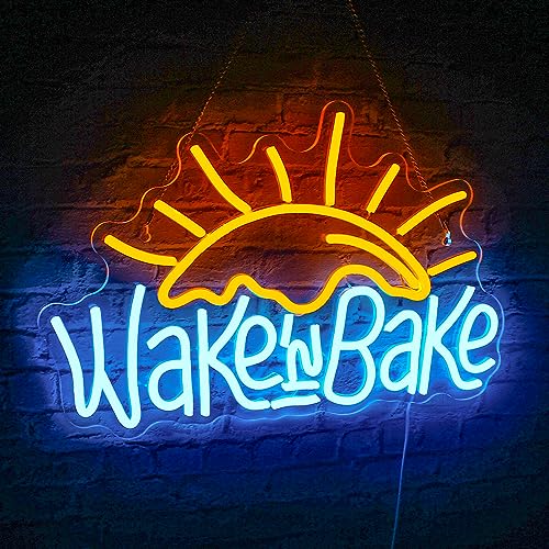 WLHOPE - Wake in Bake Neon Sign, USB Powered, Colorful LED Wall Decor