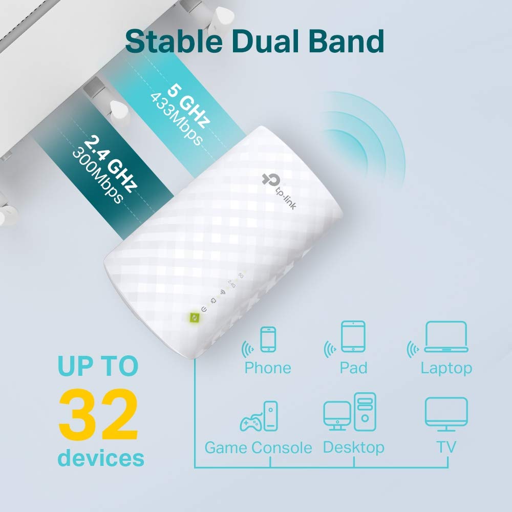 TP-Link AC750 Universal Dual Band Range Extender, Broadband/Wi-Fi Extender, Booster/Hotspot with Ethernet Port, Plug and Play, Smart Signal Indicator - Medaid International