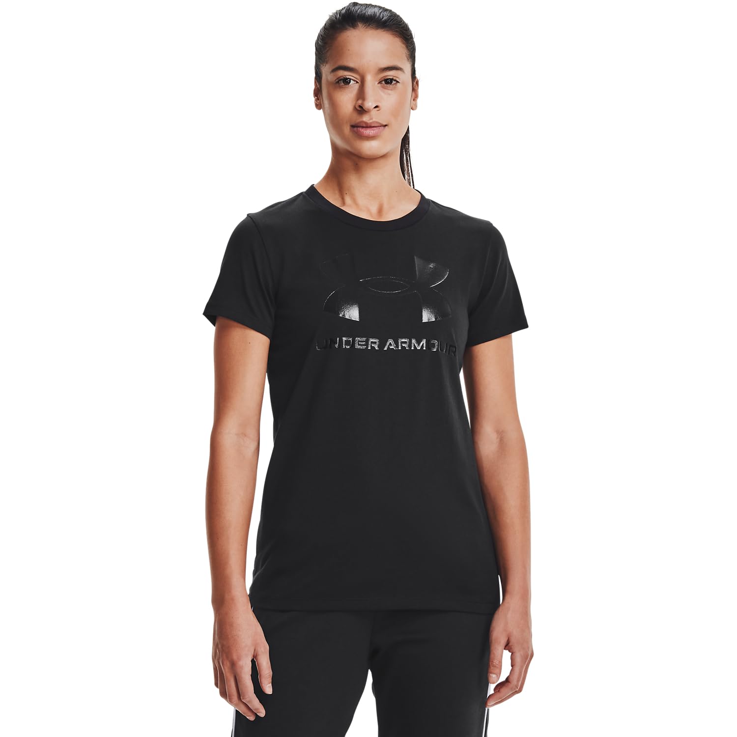 Under Armour Womens Live Sportstyle Graphic Short Sleeve Crew Neck T-Shirt , Black (002)/Black , Large - Medaid International