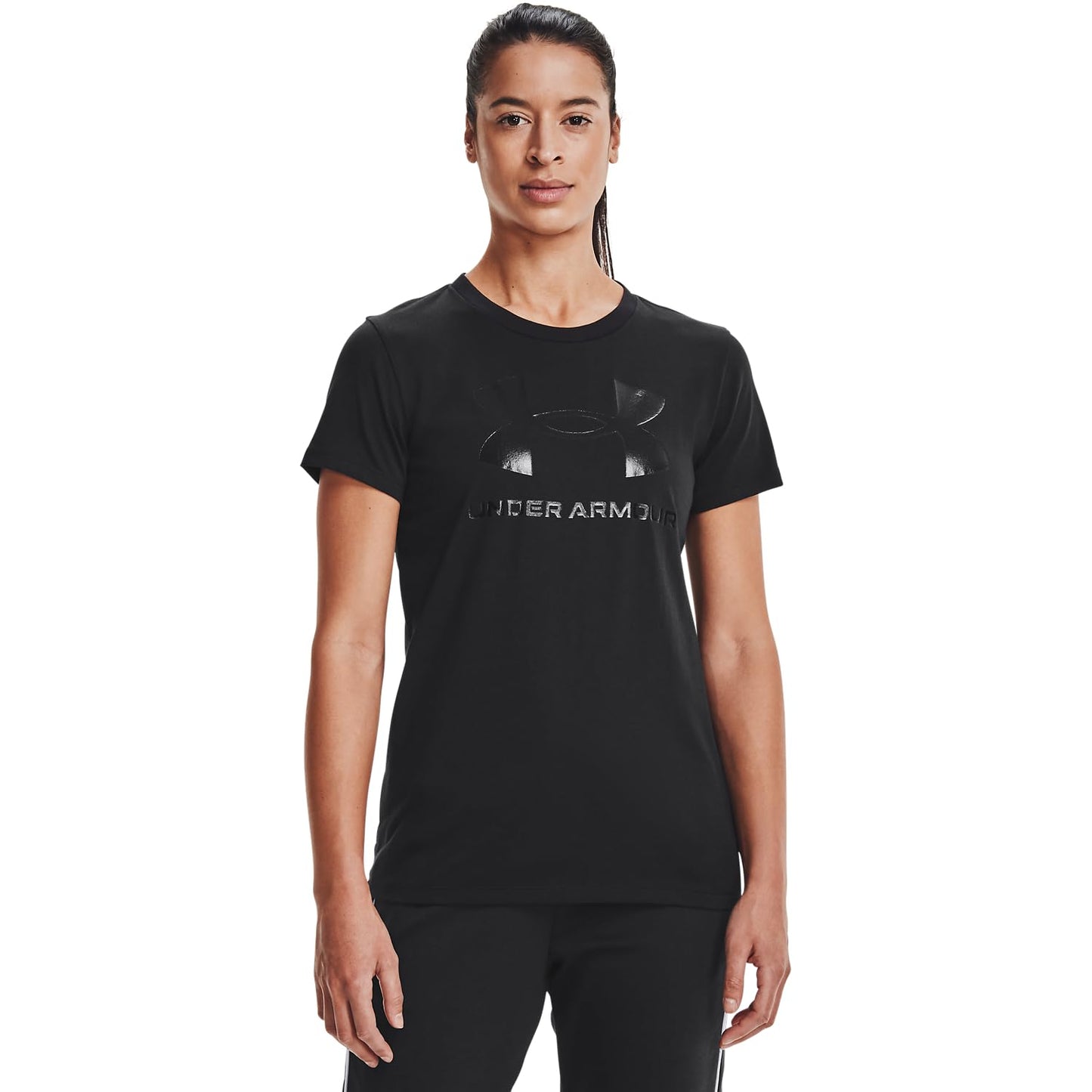 Under Armour Womens Live Sportstyle Graphic Short Sleeve Crew Neck T-Shirt , Black (002)/Black , Large - Medaid International