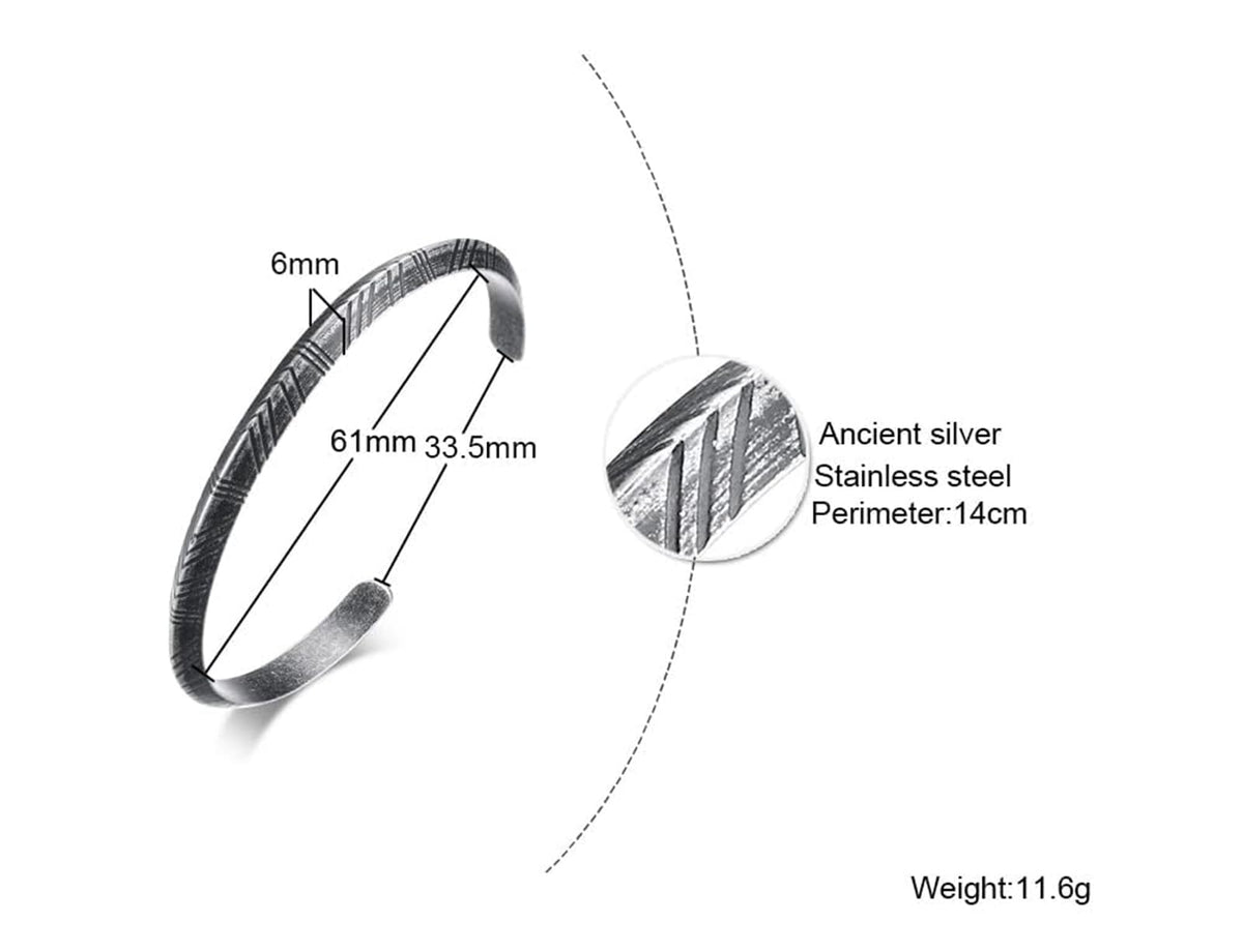 TERRIFI Stainless Steel Cuff Bracelet for Men and Women, Adjustable Open Bangle, Vintage Style Unisex Jewelry Gift