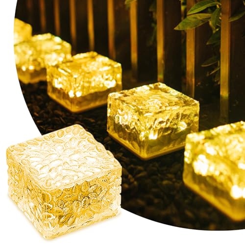 Medoyoh - Outdoor Solar Pave Glass Light with Warm White LED, Waterproof, Auto On/Off