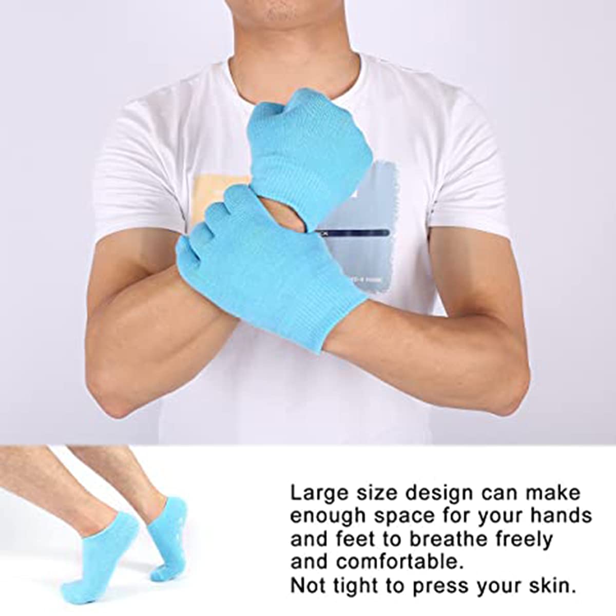 KASTWAVE Moisturizing Socks and Gloves Set Soft Cotton with Thermoplastic Gel Repair and Heal Eczema Cracked Dry Skin, Gel Lining Infused with Essential Oils and Vitamins, Large Size - Black (Style 1)