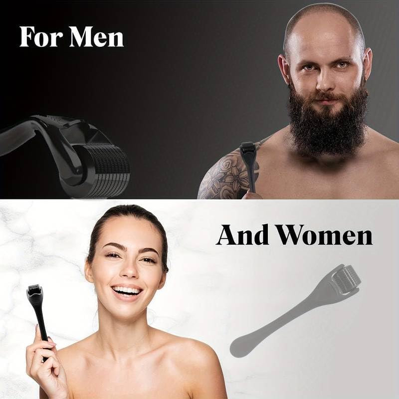 Wasali 540 Titanium Derma Roller for Face Hair Beard Scalp,Beard Microneedle Roller,Personal Use Microneedling,Microdermabrasion Cosmetic Beauty Instrument for Men Women（Black 1.o） - Medaid International
