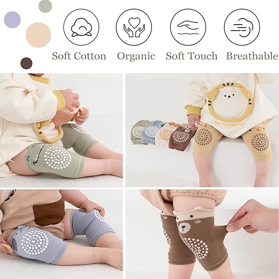 KASTWAVE 10 Pairs Baby Crawling Knee Pads & Anti-Slip Ankle Socks, Unisex Toddler Non-Skid Safety Gear for Learning to Walk on Hardwood Floors Soft Combed Cotton Ideal Gift