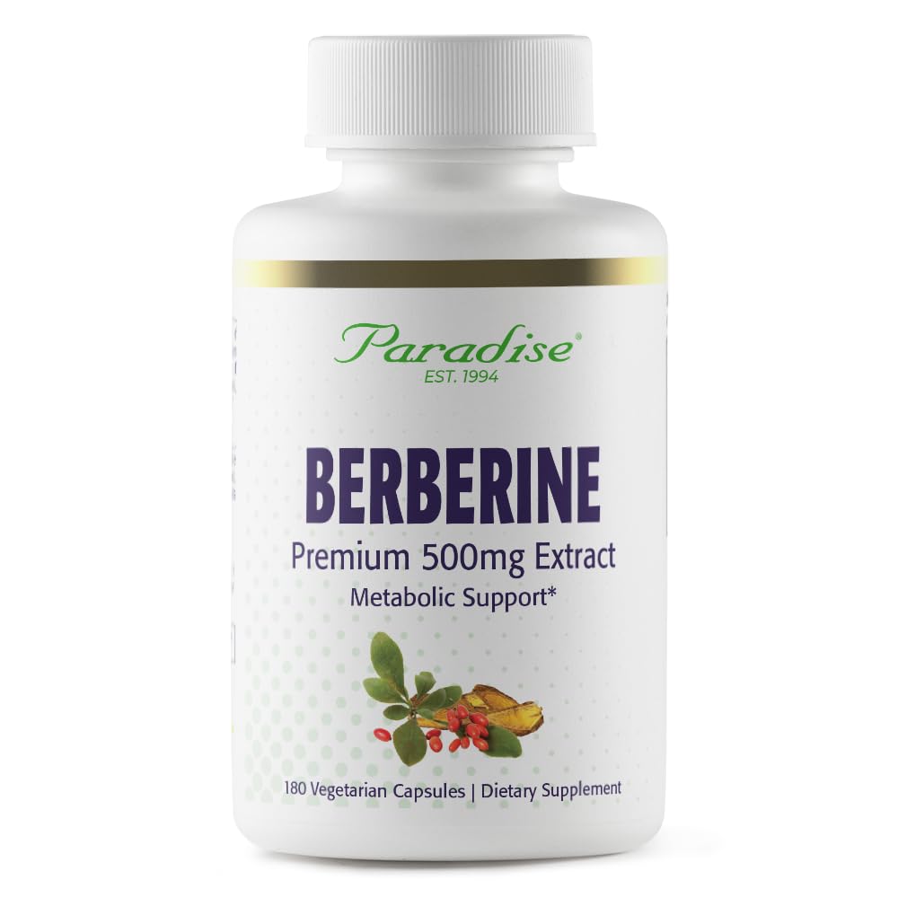 Paradise Herbs, Berberine Extract, 500 mg, Pure & Potent Berberine Supplement, Vegan, Non-GMO, Gluten Free, 180 Vegetarian Capsules - Medaid International