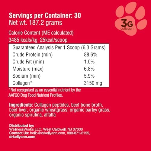 Dr. Kellyann Bone Broth Meal Topper for Dogs | Grass-Fed Beef Recipe | 3g Collagen | Supports Healthy Digestion & Joints | Shiny Coat | Grain Free | 6.60 oz|B0F7LR85S8