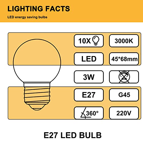 Belaufe - E27 LED Globe Bulb 3W, 3000K Warm White, Non-Dimmable, Pack of 10