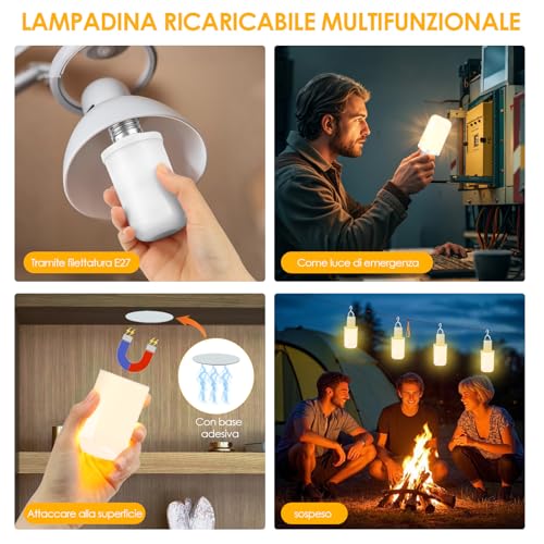 Birnetek - E27 LED Bulb 6W USB-C Rechargeable, Remote & Touch Control, Dimmable with Timer, Emergency Light, 2-Pack