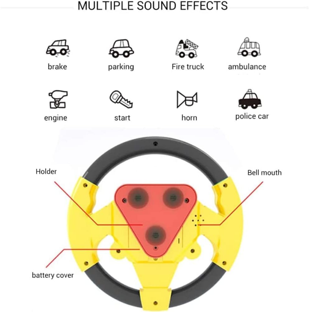 AMERTEER Steering Wheel Toy for Kids - Interactive Driving Toy with Lights, Music, Horn, Buttons, Suction Base & Portable Design - Pretend Play Car Toy for Toddlers Boys & Girls Ages 3-6