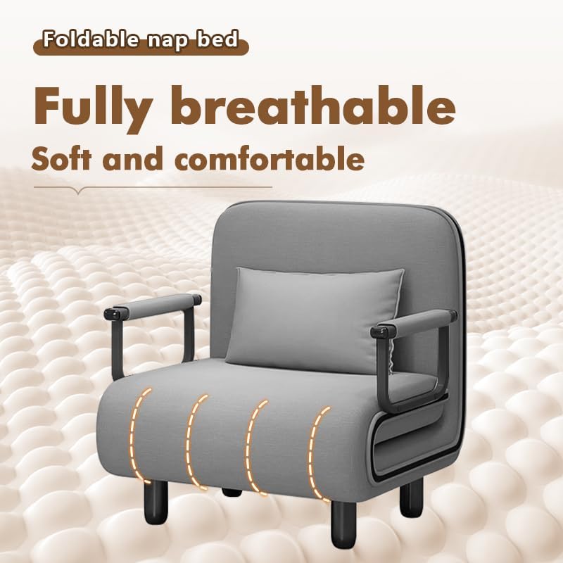 Multifunctional sofa bed, 3-in-1 folding sofa bed chair, with 5-position adjustable backrest, wheels, 2 supporting legs, and a chaise lounge with pillows. (65cm)|B0FKYRJTRL