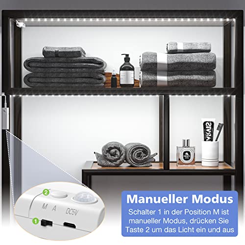 Wobane - LED Strip with Motion Sensor, Rechargeable, 2m for Wardrobe & Cabinet