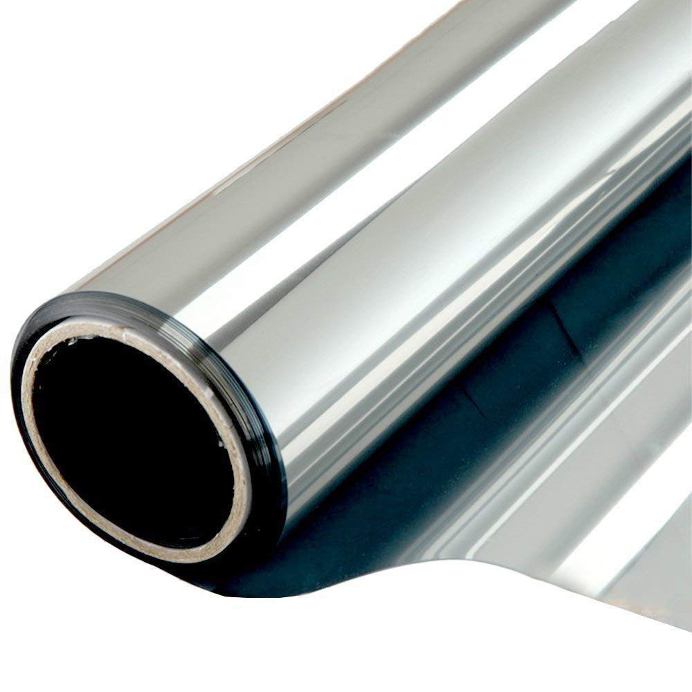 WPCTEV Window Film One Way Mirror Film Daytime Privacy Static Non-Adhesive Decorative Heat Control Anti UV Window Tint for Home and Office Silver 6 Mil 17.5 Inch x 6.5 Feet - Medaid International