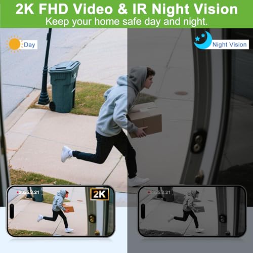 Wireless Video Doorbell Camera with Chime, Head-to-Toe View 2K HD Smart WiFi Door Bell with Camera Battery Operated Motion Detection Night Vision 2-Way Audio Support Cloud Storage Works with Alexa - Medaid International