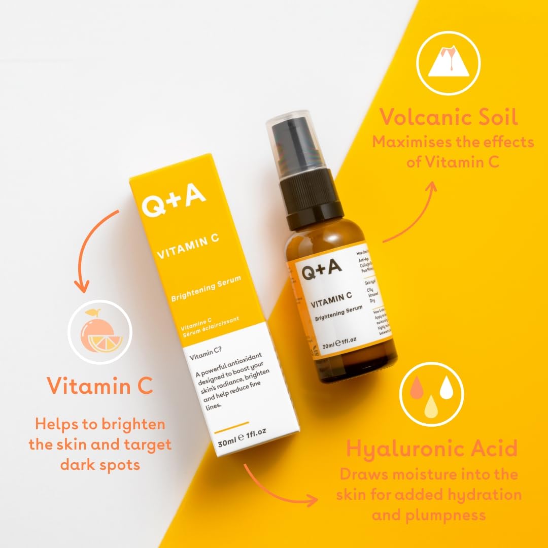 Q+A Vitamin C Brightening Face Serum (30ml), Vitamin C Serum for Face with Hyaluronic Acid, Hydrating and Anti-Ageing, Fragrance Free Skincare, Brightens Skin and Evens Out Skin Tone - Medaid International