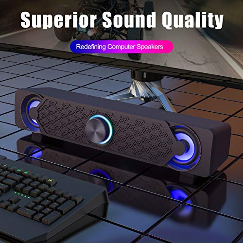 Smalody - Mini Wired USB Computer Speakers with LED Light, Ideal for Gaming