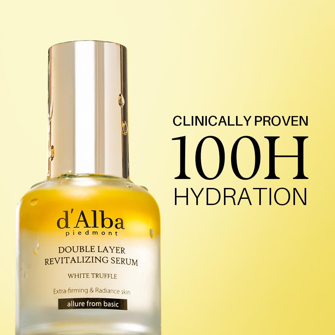 d'alba Piedmont Italian White Truffle Double Layer Revitalizing Serum, 100hr Hydration, Hyaluronic Acid and Centella Asiatica, Skin Firming and Tightening, Long-lasting Korean Skin Care (1.69 fl.oz) - Medaid International