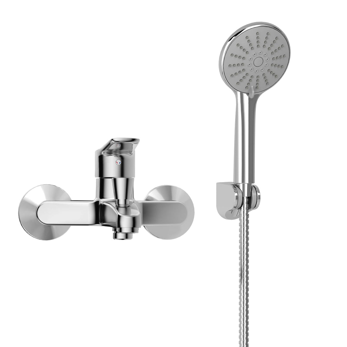 JOMOO Bath Shower Mixer and Shower Head Set, Single Lever Bathroom Sink Taps with Shower Head Kit, Wall Mounted Shower Faucet Shower Mixer Valve Control Switch Bath Tap, Chrome