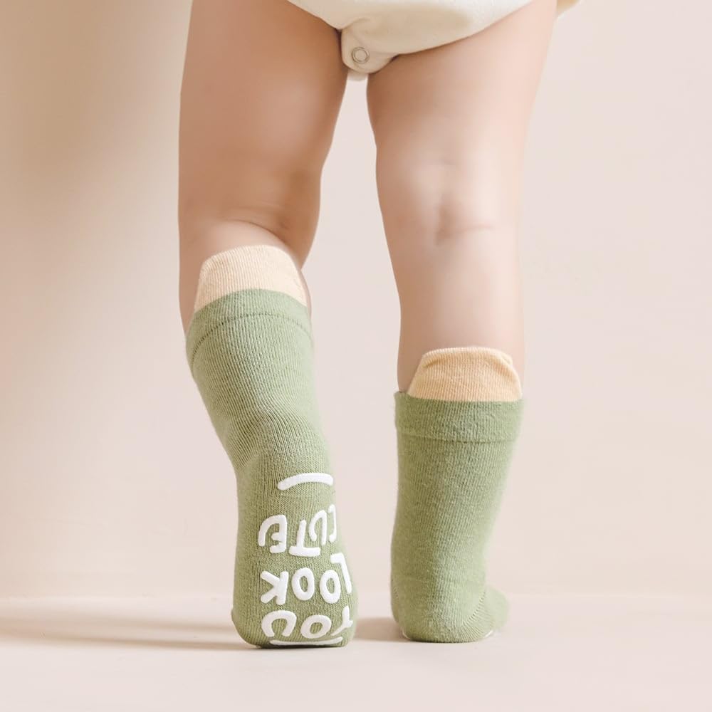 Baby & Toddler Non-Slip Crew Socks with Grippers, KASTWAVE Soft and Comfortable Socks for Infants, Toddlers, and Kids, Ideal for Everyday Wear and Safety