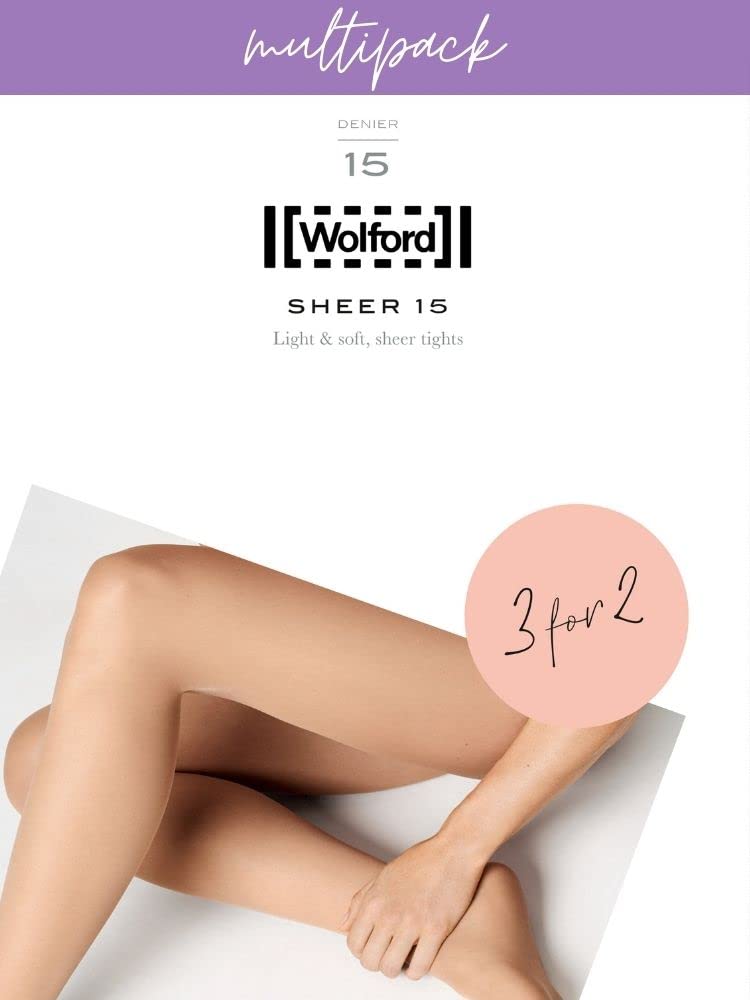 Wolford Sheer 15 Tights for Women – 3-Pack Lightweight Sheer Pantyhose Toe Design Ultra-Soft Finish Ideal for Open-Toe Shoes gobi Beige S - Medaid International