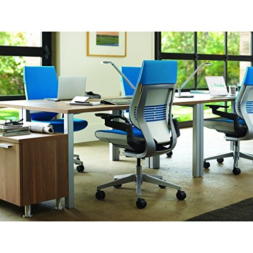 Steelcase Gesture Office Chair - Buzz2 Black Upholstered Wrapped Back Platinum Metallic Frame Medium Seat Merle Seat/Back/Arms (Dark/Light) Hard Floor Caster Wheels - Medaid International
