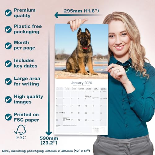 German Shepherd Puppies 2026 Calendar | Square Wall Calendar | Dog Breed Gift | Plastic Free Packaging | by Avonside Publishing - Medaid International