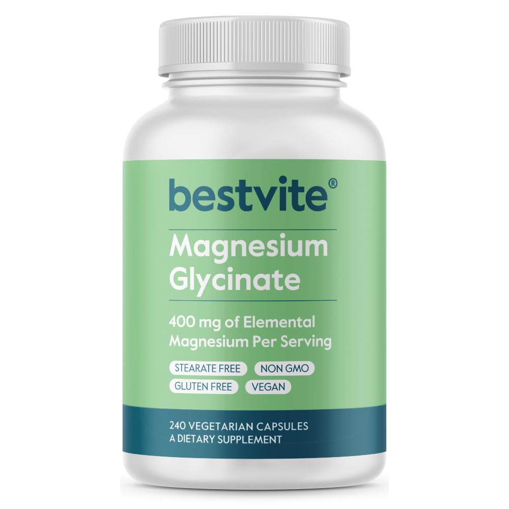 BESTVITE Filler-Free Magnesium Glycinate - 400mg of Magnesium per Serving (240 Veg Caps)- Chelated Bisglycinate for Muscle, Relaxation, Stress & Sleep Support* - For Men & Women - No Stearates - Vegan - Medaid International