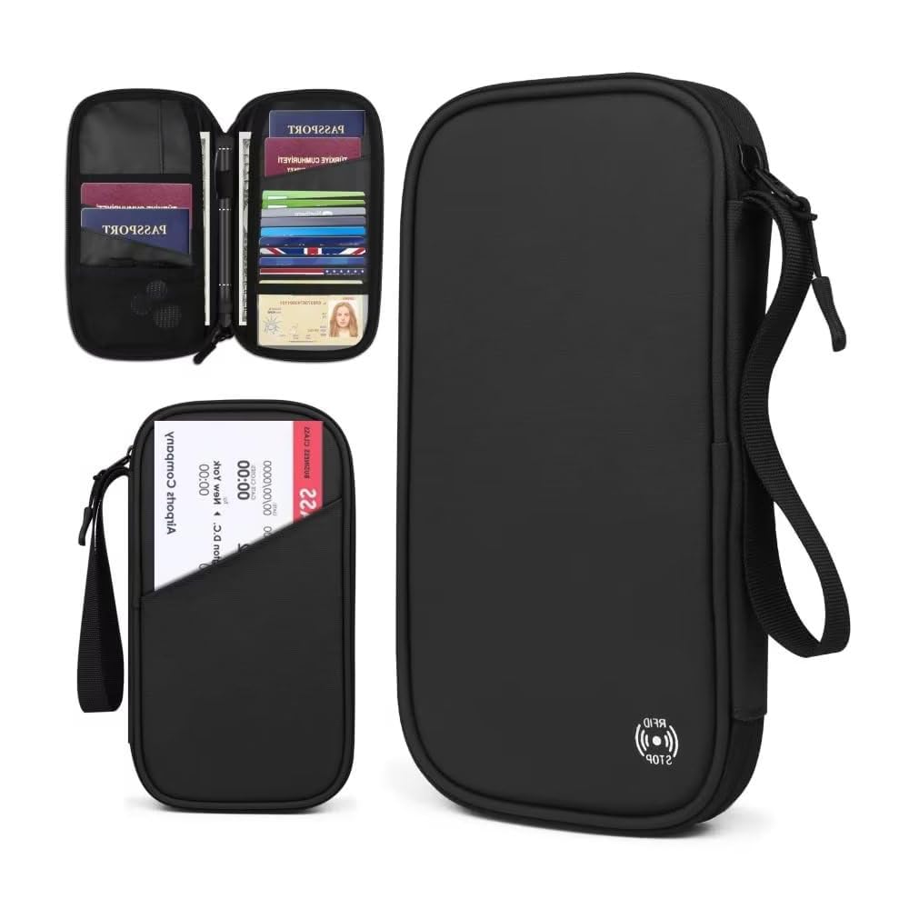 TERRIFI Family Passport Holder Travel Wallet, RFID Blocking Travel Document Organiser Passport Cover, Ideal for Keeping Your Passport, ID Cards, Flight Tickets, and Money Safe and Secure, Black
