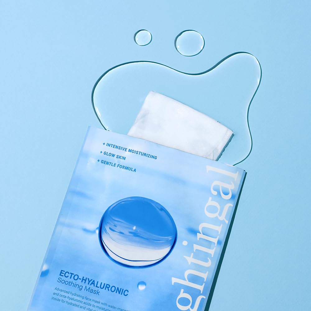 Nightingale Ecto-hyaluronic Soothing Mask, Hyaluronic Acid, Betula Alba Juice, Ectoin, Korean Hydrating Facial Mask, Alcohol Free, Korean Skin Care - Medaid International