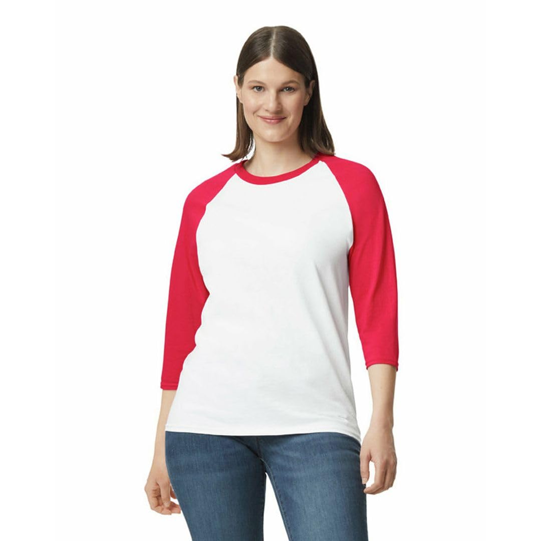 Gildan Adult Heavy Cotton 3/4 Raglan T-Shirt, Style G5700, 2-Pack, White/Red, 2X-Large - Medaid International